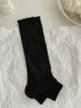 Solid black ribbed stirrup leg warmers spring summer thin half sole ballet style socks - Black