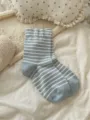 Calcetines a media pantorrilla a rayas azul claro para mujer, algodón transpirable diario. - Talla única / Verde azulado