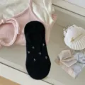 Mujeres calcetines de barco negros verano fina malla transpirable lindas flores invisibles - Talla única / Negro