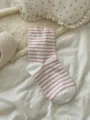 Calcetines de tubo medio a rayas para mujer rosa blanco calcetines slouch algodón variante - Talla única / Rosa
