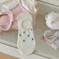 Mujeres calcetines de barco de malla floral blanca verano delgado transpirable corte bajo - Talla única / Blanco Roto