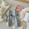 Cute bow short socks for women, grey cotton breathable summer socks with sweet embroidery. - One Size / Gray