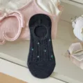 Dark grey floral low-cut boat socks, summer breathable mesh casual invisible socks for women. - One Size / Dark Gray