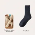 Herren Thermowolle Wadenstrümpfe, dunkelblaue dicke gefütterte warme Wintersocken - Marineblau