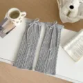 Calentadores de punto gris para mujer, acogedores calcetines de invierno con lazo. - Gris