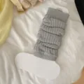 Grey knitted JK leg warmers slouch socks, soft cotton warm long calf socks for women winter. - One Size / Gray