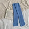 Blue knit footless leg warmers variant. Cozy winter long socks for women, stylish daily wear. - One Size / Blue