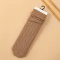 Thickened brown knit long socks for women, winter warm cable knit slouch stockings cozy apparel - One Size / Khaki