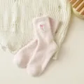 Fluffy winter plush mid-tube socks in soft pink with cute bow embroidery for cozy home wear. - Light Pink