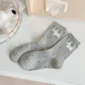 Grey Polka Dot Cute Puppy Embroidered Mid Tube Socks Casual Korean Style Cotton Socks - One Size / Grey Dog