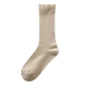 Beige rib-knitted mid-calf socks for women, thin breathable summer mesh casual socks. - One Size / Khaki