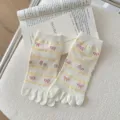 Cute women five toe socks sweet floral bow short tube socks ins fashion casual cotton hosiery - One Size / Horizontal Stripe Floral