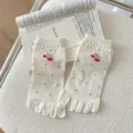 Cute women white five toe socks with red cherry pattern, sweet split toe short socks ins style. - One Size / Cherry