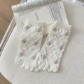 White five-toe socks cute floral knit short socks sweet style variant shoe socks - One Size / Rhombus Flower