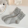 Grey cute bow heart mid-calf socks for women cotton casual daily wear korean style sweet new - One Size / Gray Bowknot