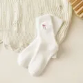 Women cute white fleece mid-calf socks with pink bow winter warm cozy fuzzy sleep hosiery - White