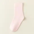 Pink solid color mid-tube cotton socks for women, simple casual daily wear hosiery. - One Size / Light Pink