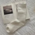 Women thick warm solid color wool long socks autumn winter simple casual knit boot socks white - One Size / Plain White