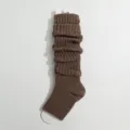 Brown knitted footed leg warmers, cozy slouch socks for autumn and winter daily wear. - One Size / Dark Brown