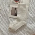 Women winter thick warm wool mid-tube socks solid color cozy fleece knit casual socks - One Size / White Twisted