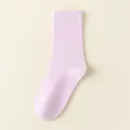Solid color light purple crew socks for women, comfortable daily casual knitted hosiery style. - One Size / Purple