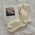 Cozy warm winter wool blend mid-tube socks in solid off-white color, soft everyday wear. - One Size / Milk White Plain