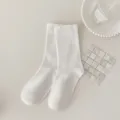 Plain white cotton mid-calf socks for women, minimalist cozy style daily wear comfortable soft. - One Size / MYR1073 White