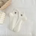 Calcetines Blancos Media Caña Mujer Verano Transpirable Malla Lazo Negro Algodón Cortos - Talla única / Beige