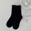 Black cotton mid-calf socks for women, soft daily casual crew socks for autumn and winter. - One Size / MYR1073 Black