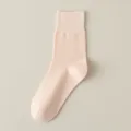 Calcetines de media pantorrilla para mujer rosa liso de algodón, transpirables primavera otoño. - Talla única / Rosa