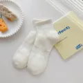Calcetines de algodón de media altura lisos para mujer primavera verano casual versátiles blancos - Talla única / Blanco Crema