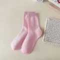 Calcetines mujer rosa color sólido acanalados tubo medio algodón casual verano transpirable - Talla única / Rosa