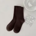 Cozy dark brown mid-tube cotton socks for women, soft autumn and winter daily wear style. - One Size / MYR1073 Dark Coffee
