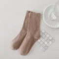 Solid color pure cotton mid-calf socks for women, soft stacked socks in khaki color, daily wear. - One Size / MYR1073 Brown