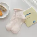Solid Color Women Crew Socks Beige Casual Short Socks Preppy Style Daily Cotton Socks - One Size / Light Pink