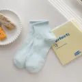 Light blue cotton socks casual mid-calf socks comfortable daily wear breathable solid color variant - One Size / Light Blue