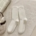 Plush white mid-tube socks for women, cozy fuzzy winter socks for home indoor floor wear. - One Size [Warm Mink Fleece] / White (Solid)