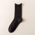 Calcetines de media caña acanalados negros para mujer, calcetines casuales lisos de verano. - Talla única / Negro