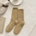 Cozy khaki fuzzy coral fleece crew socks women autumn winter warm plush thermal socks - One Size [Warm Mink Fleece] / Light Coffee [Solid Color]