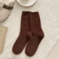 Brown fuzzy coral fleece winter mid-tube socks warm cozy thick plush sleep hosiery - One Size [Warm Mink Fleece] / Brown [Solid Color]