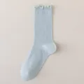 Calcetines de media caña con volantes de malla azul claro para mujer, diseño veraniego. - Talla única / Azul Claro
