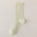 Calcetines hasta media pantorrilla con volantes verde claro malla transpirable verano mujer - Talla única / Verde claro