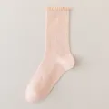 Calcetines mujer verano finos tubo medio color solido transpirable malla borde volante - Talla única / Rosa