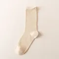 Women solid apricot mesh mid tube socks summer breathable casual comfortable long socks - One Size / Khaki