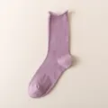 Women summer thin solid color mid-calf socks breathable mesh purple casual long hosiery - One Size / Lotus Purple