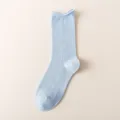 Light blue women summer thin mesh breathable mid-calf sock solid color ribbed casual sock - One Size / Light Blue