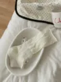 White summer breathable mesh stirrup socks, lightweight half-palm slouchy leg warmers style. - One Size / Off White