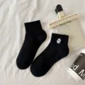 Women short cotton socks summer thin black ankle socks with cute panda embroidery design. - Panda on the Back / Black