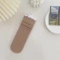 Women Solid Brown Ribbed Mid Tube Stacked Socks Versatile Casual Daily Wear Variant - One Size / Light Camel