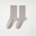 Classic men's ribbed crew socks in light gray, comfortable cotton knit for daily business wear. - One Size / Dark Khaki